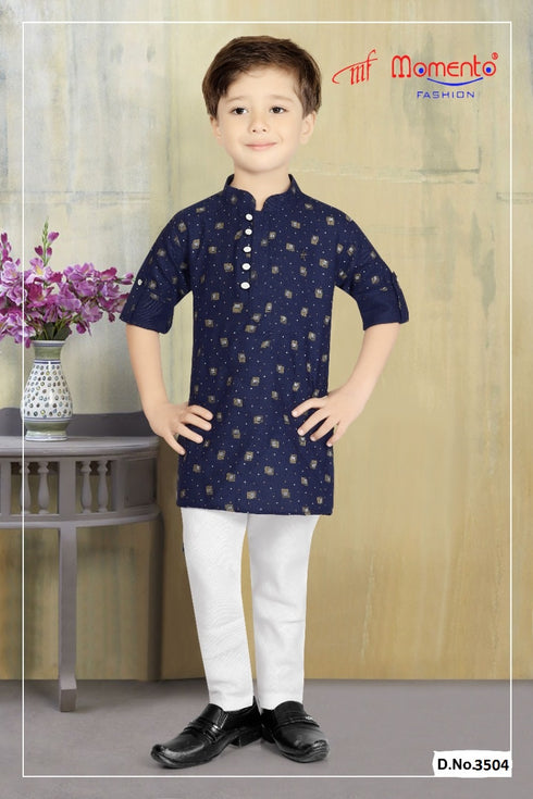 100% Cotton Navy Blue Kurta for Boys | Momento Fashions