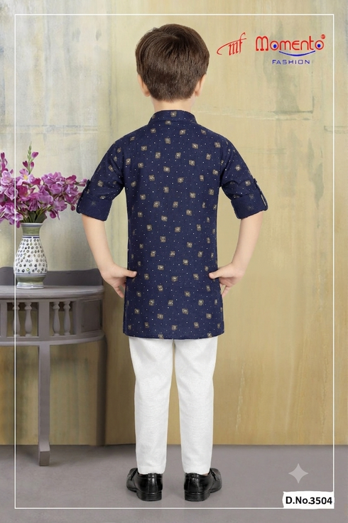 100% Cotton Navy Blue Kurta for Boys | Momento Fashions