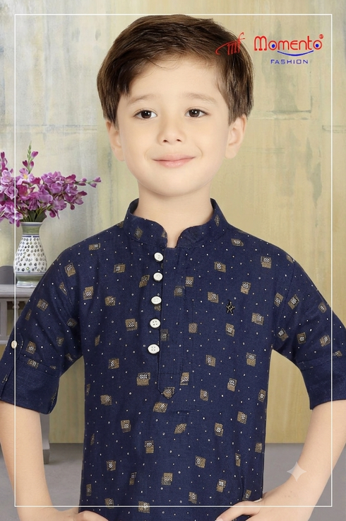 100% Cotton Navy Blue Kurta for Boys | Momento Fashions