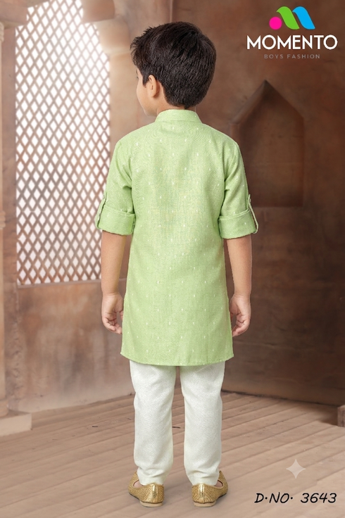 Premium Boys Cotton Kurta Set in Pista | Momento Fashions