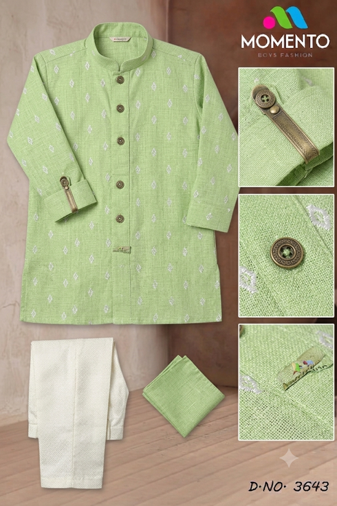 Premium Boys Cotton Kurta Set in Pista | Momento Fashions