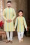 Momento Fashions Father–Son Matching Geometric Printed Cotton Kurta Set