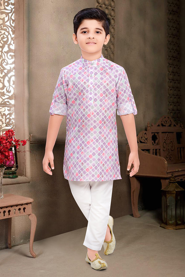 Momento Fashions Boys Pink Printed Kurta Pajama Set