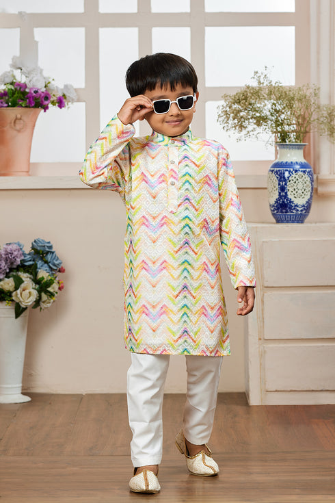 Momento Fashions Boys Chevron Printed Cotton Kurta Pajama Set
