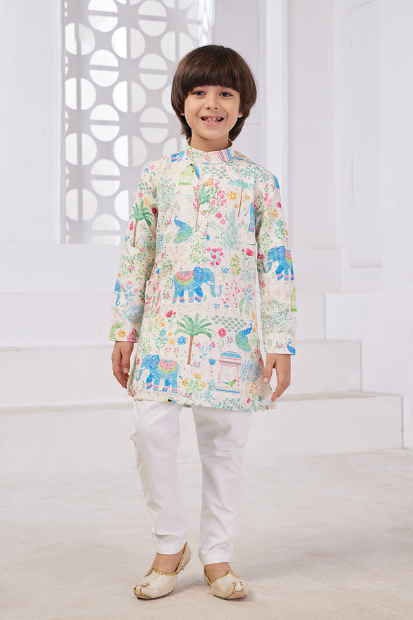 Momento Fashions Boys Motif Printed Cotton Kurta Pajama Set