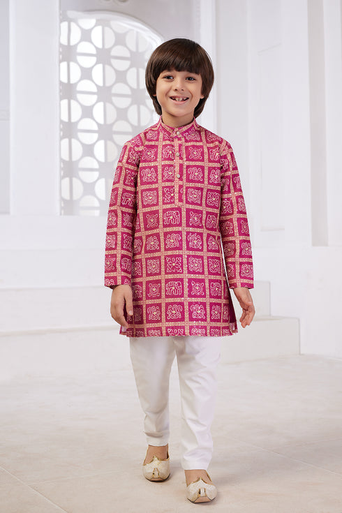 Momento Fashions Boys Pink Printed Cotton Kurta Pajama Set