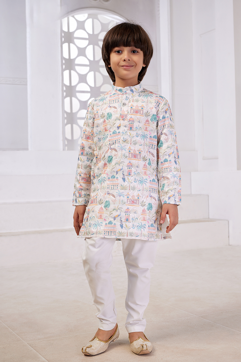 Momento Fashions Boys Heritage Printed Cotton Kurta Pajama Set