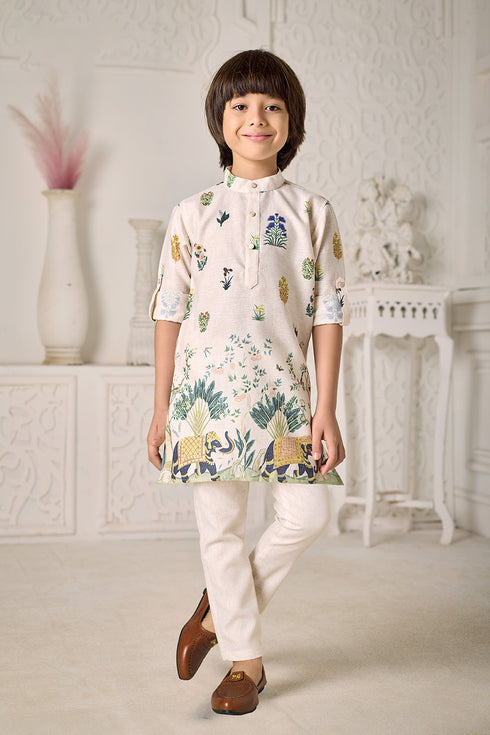 Momento Fashions Boys Elephant Motif Printed Cotton Kurta Pajama Set