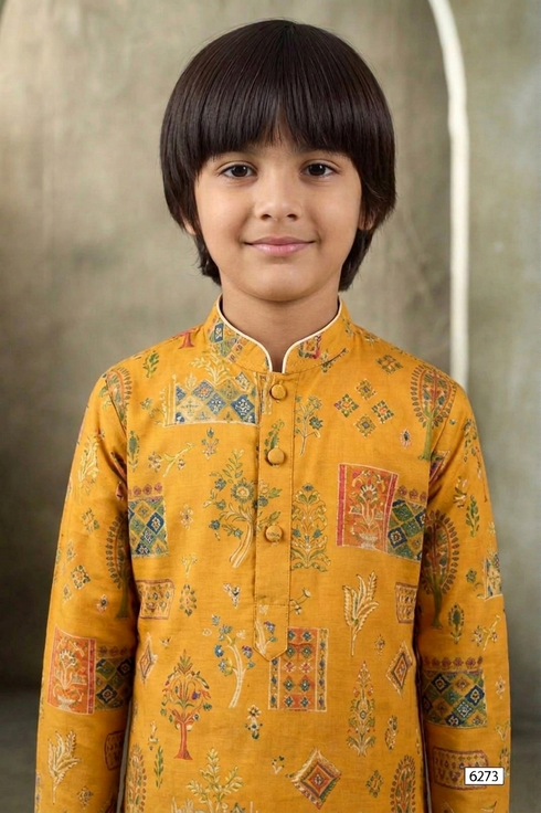Mustard Yellow Boys Kurta | 100% Cotton Ethnic Wear – Momento Fashions