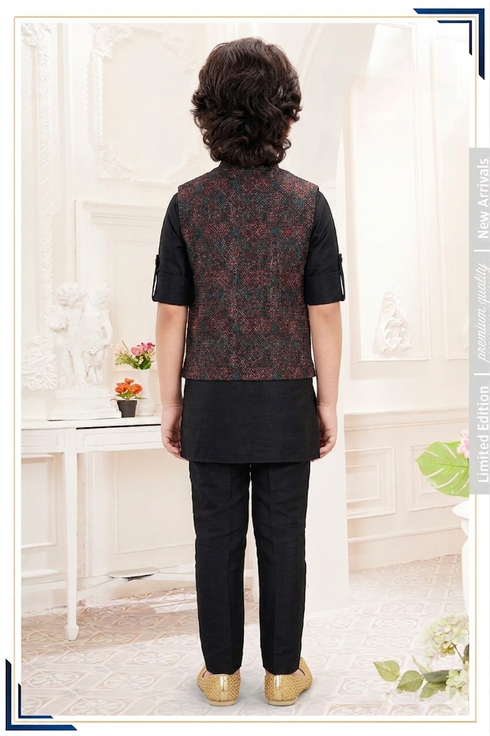 Momento Fashions Boys Kurta Pajama Set with Jacquard Printed Jacket