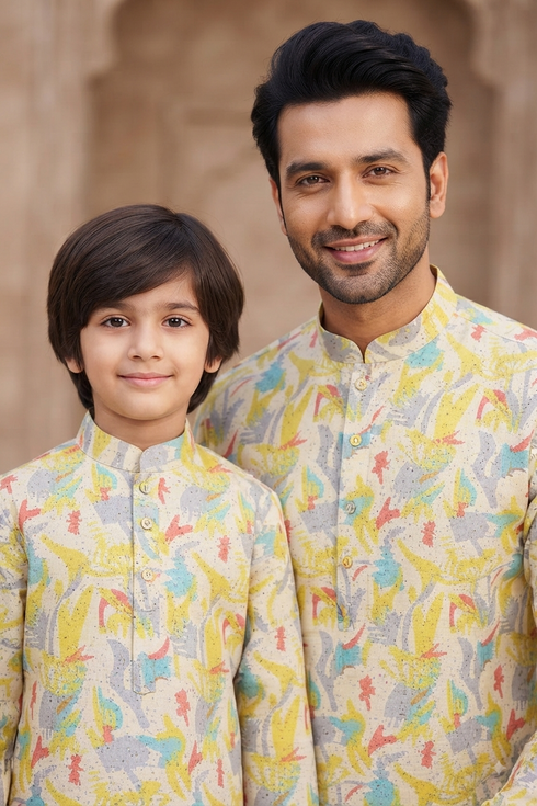 Father Son Matching Outfit | Blue & Yellow Floral | Momento Fashions