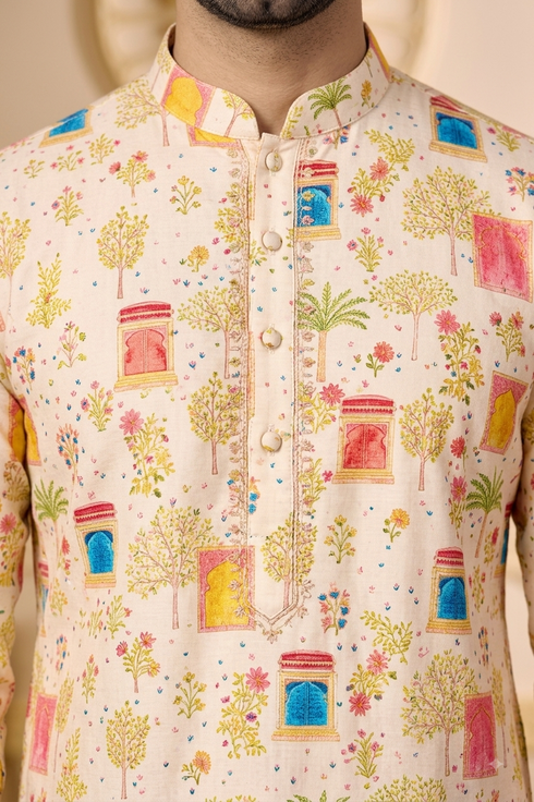 Men's Off White Ethnic Wear | 100% Cotton | Momento Fashions