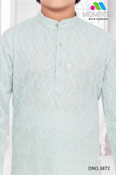 Momento Fashion Boys Sea Green 100% Cotton Ethnic Wear