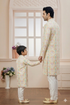 Momento Fashions Father–Son Matching Chevron Printed Cotton Kurta Set