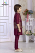 Kids Wine Ethnic Kurta Pyjama | Gold & Teal Embroidered Waistcoat