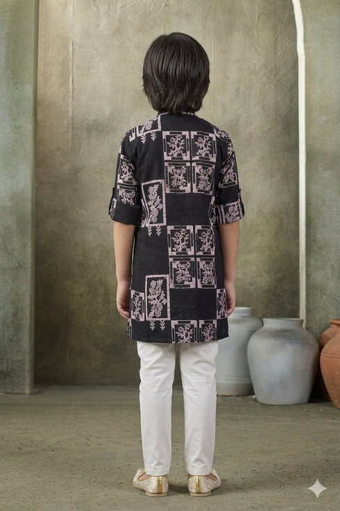 Momento Fashions Boys Abstract Printed Cotton Kurta Pajama Set