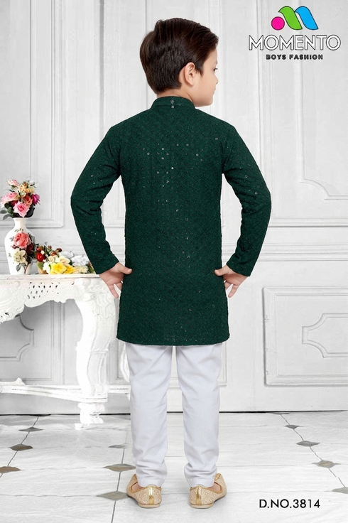 Momento Fashion Bottle Green Boys Kurta – 100% Cotton