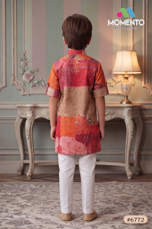 Kids Vibrant Red Cotton Kurta Pyjama | Traditional Indian Wear