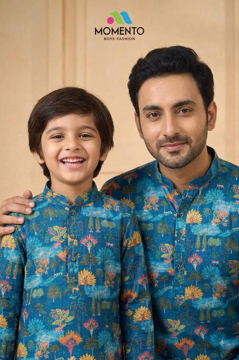 Momento Fashions Father Son Kurta Set | Dark Blue Cotton Ethnic Wear