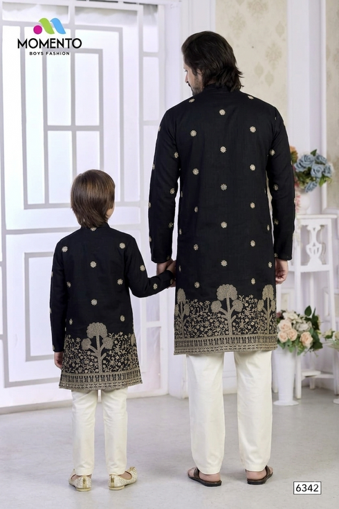 Father Son Matching Outfit | Black Cotton | Momento Fashions