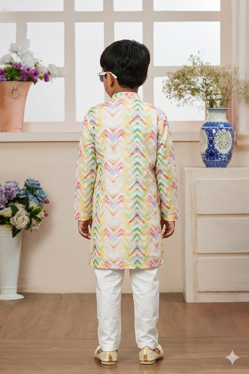 Momento Fashions Boys Chevron Printed Cotton Kurta Pajama Set