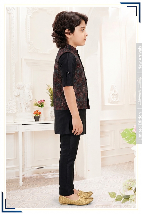 Momento Fashions Boys Kurta Pajama Set with Jacquard Printed Jacket