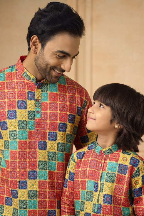 Red Checkered Father Son Combo | 100% Cotton | Momento Fashions