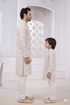 Momento Fashions Father–Son Matching Motif Heritage Print Cotton Kurta Set