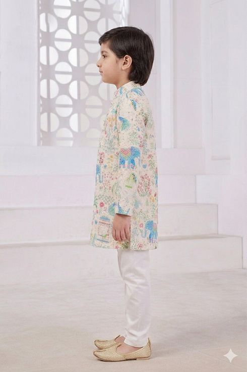 Momento Fashions Boys Motif Printed Cotton Kurta Pajama Set