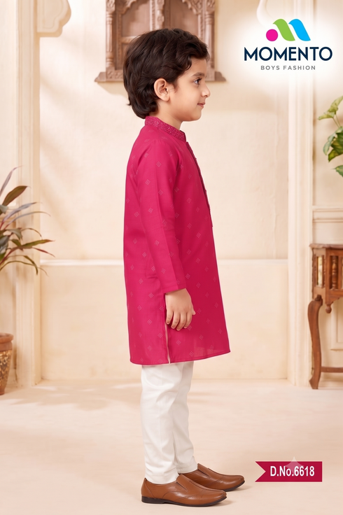 Boys Magenta Pink Kurta Pyjama | Cotton Traditional Indian Wear