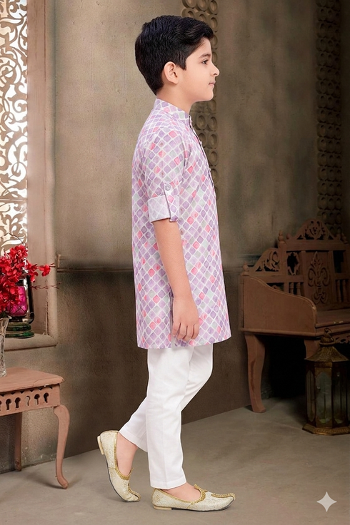 Momento Fashions Boys Pink Printed Kurta Pajama Set