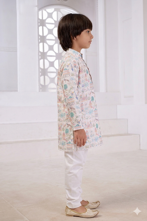 Momento Fashions Boys Heritage Printed Cotton Kurta Pajama Set