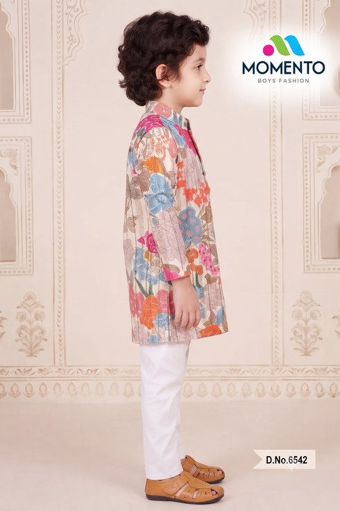 Kids Cotton Kurta Pyjama Set for Boys | Multicolor Floral Print