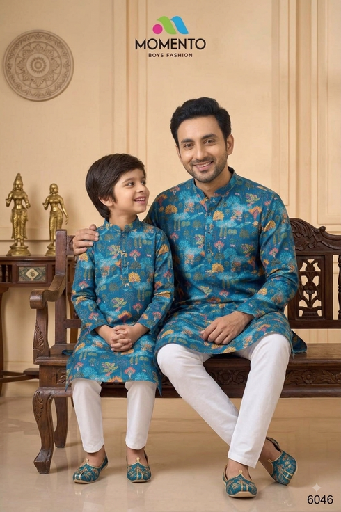 Momento Fashions Father Son Kurta Set | Dark Blue Cotton Ethnic Wear
