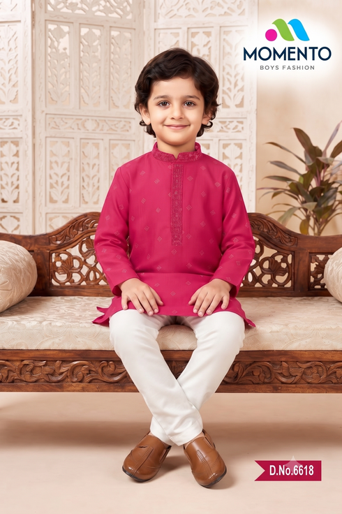 Boys Magenta Pink Kurta Pyjama | Cotton Traditional Indian Wear
