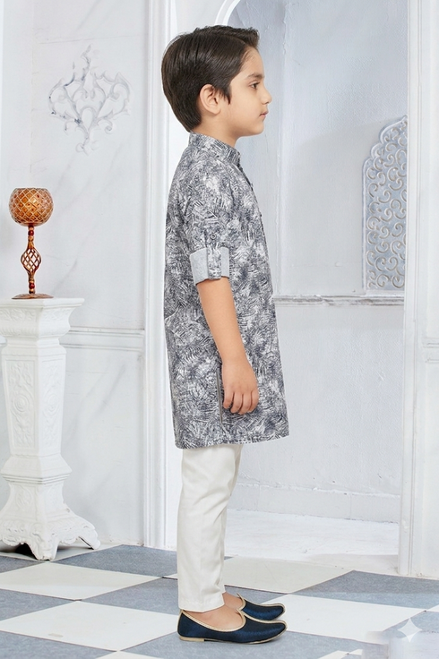 Momento Fashions Boys Abstract Texture Print Cotton Kurta Pajama Set