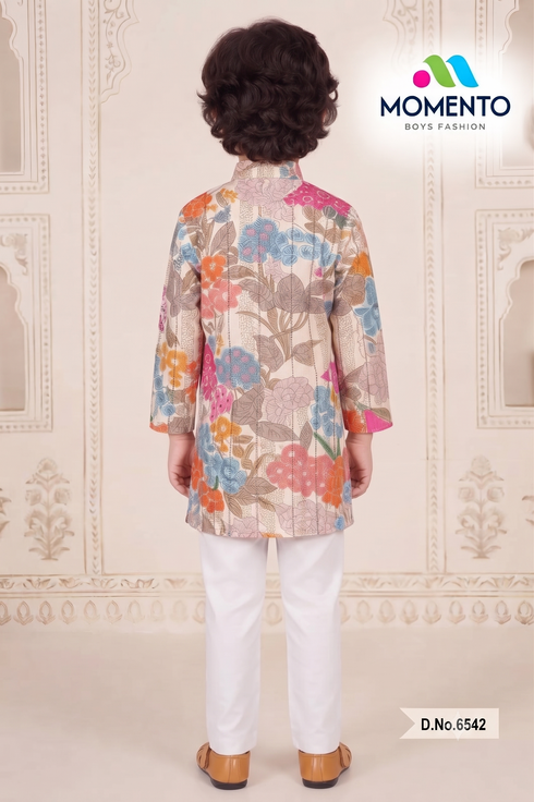 Kids Cotton Kurta Pyjama Set for Boys | Multicolor Floral Print