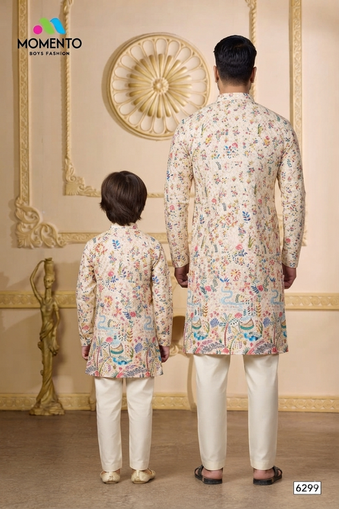 White Floral Father Son Combo | 100% Cotton | Momento Fashions