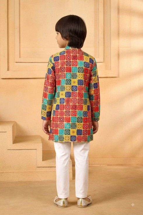 Red Checkered Ethnic Festive Wear | 100% Cotton | Momento Fashions