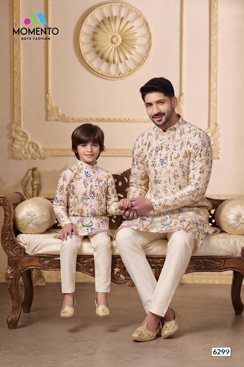 White Floral Father Son Combo | 100% Cotton | Momento Fashions