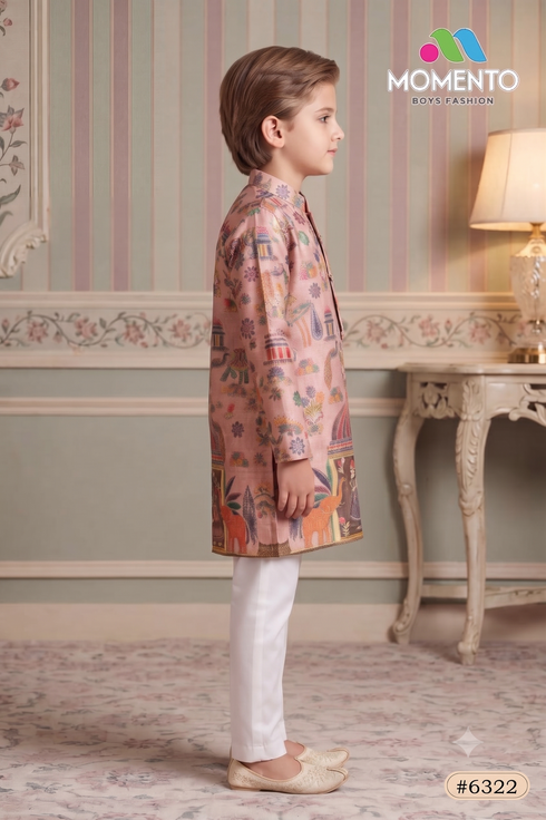 Kids Pink Printed Kurta Pyjama | Heritage Ethnic Wear for Boys