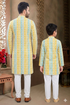 Momento Fashions Father–Son Matching Geometric Printed Cotton Kurta Set