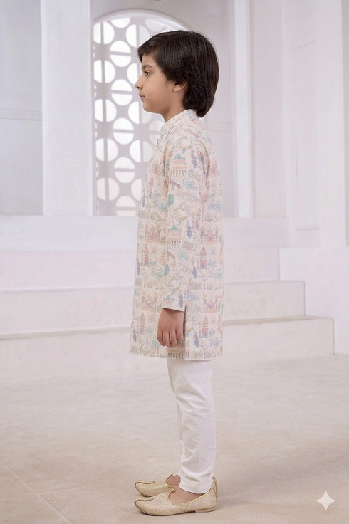 Momento Fashions Boys Heritage Printed Cotton Kurta Pajama Set