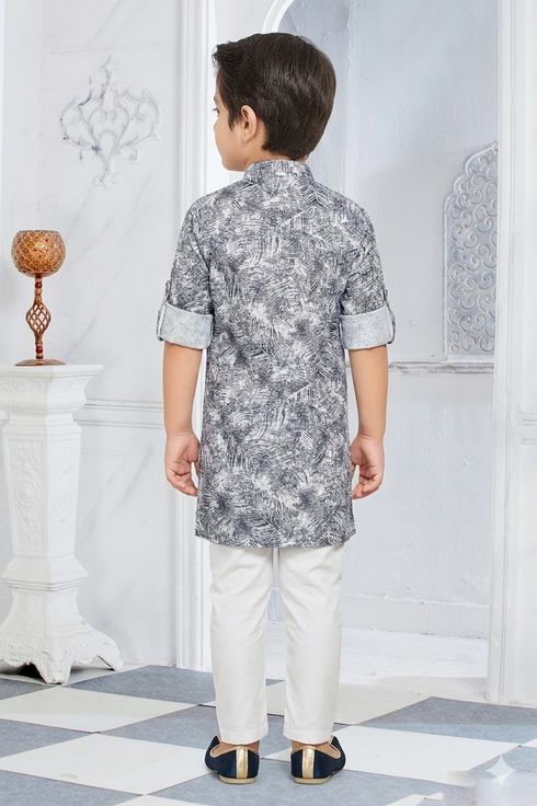 Momento Fashions Boys Abstract Texture Print Cotton Kurta Pajama Set