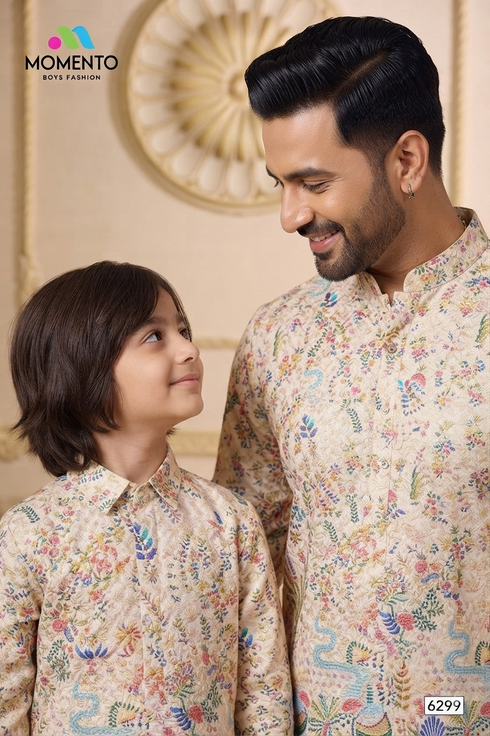 White Floral Father Son Combo | 100% Cotton | Momento Fashions