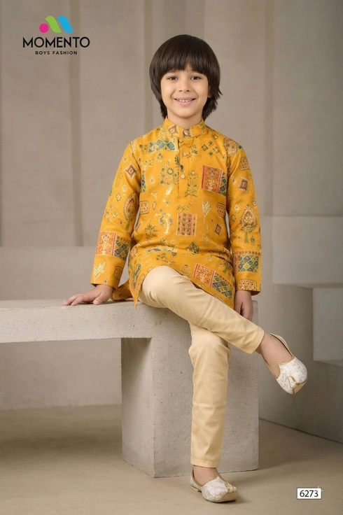 Mustard Yellow Boys Kurta | 100% Cotton Ethnic Wear – Momento Fashions