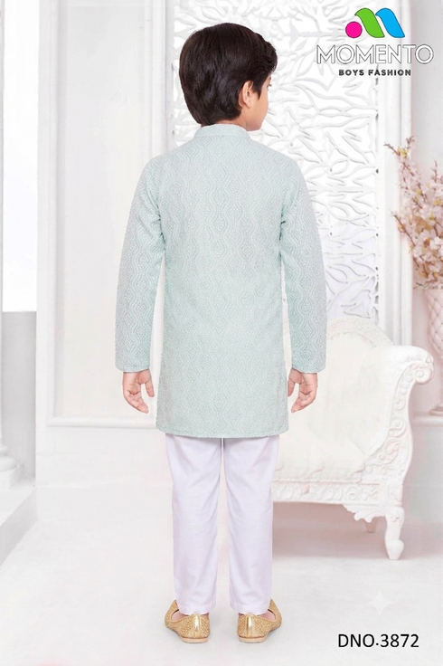 Momento Fashion Boys Sea Green 100% Cotton Ethnic Wear