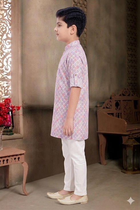 Momento Fashions Boys Pink Printed Kurta Pajama Set
