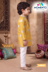 Mustard Yellow Cotton Kurta Pyjama for Boys | Silver Embroidered Ethnic Wear