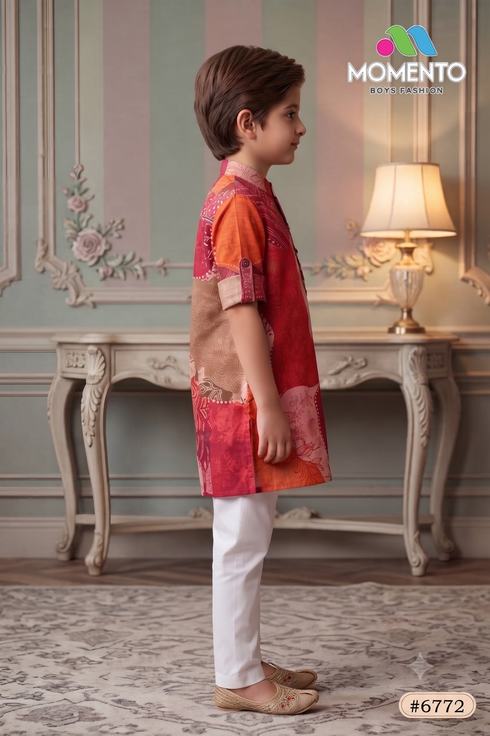 Kids Vibrant Red Cotton Kurta Pyjama | Traditional Indian Wear